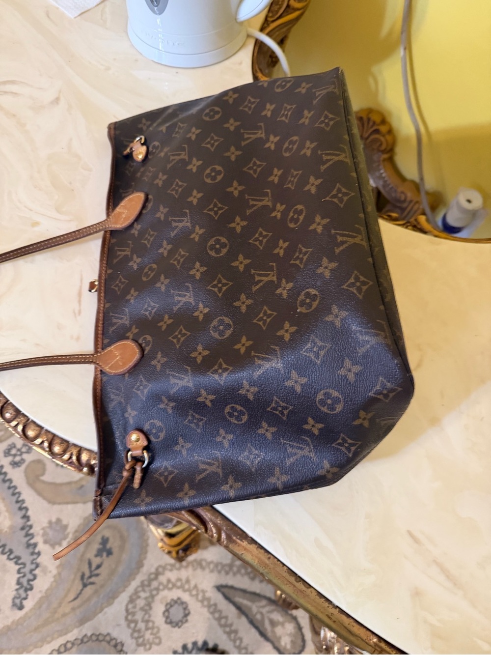 Louis Vuitton Dark Brown Monogram Canvas Tote with Tan Trim